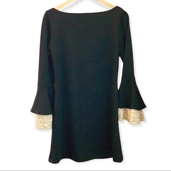 Mini Black Dress Lace Cream Cuffs - Size Small - Picture 2 of 8